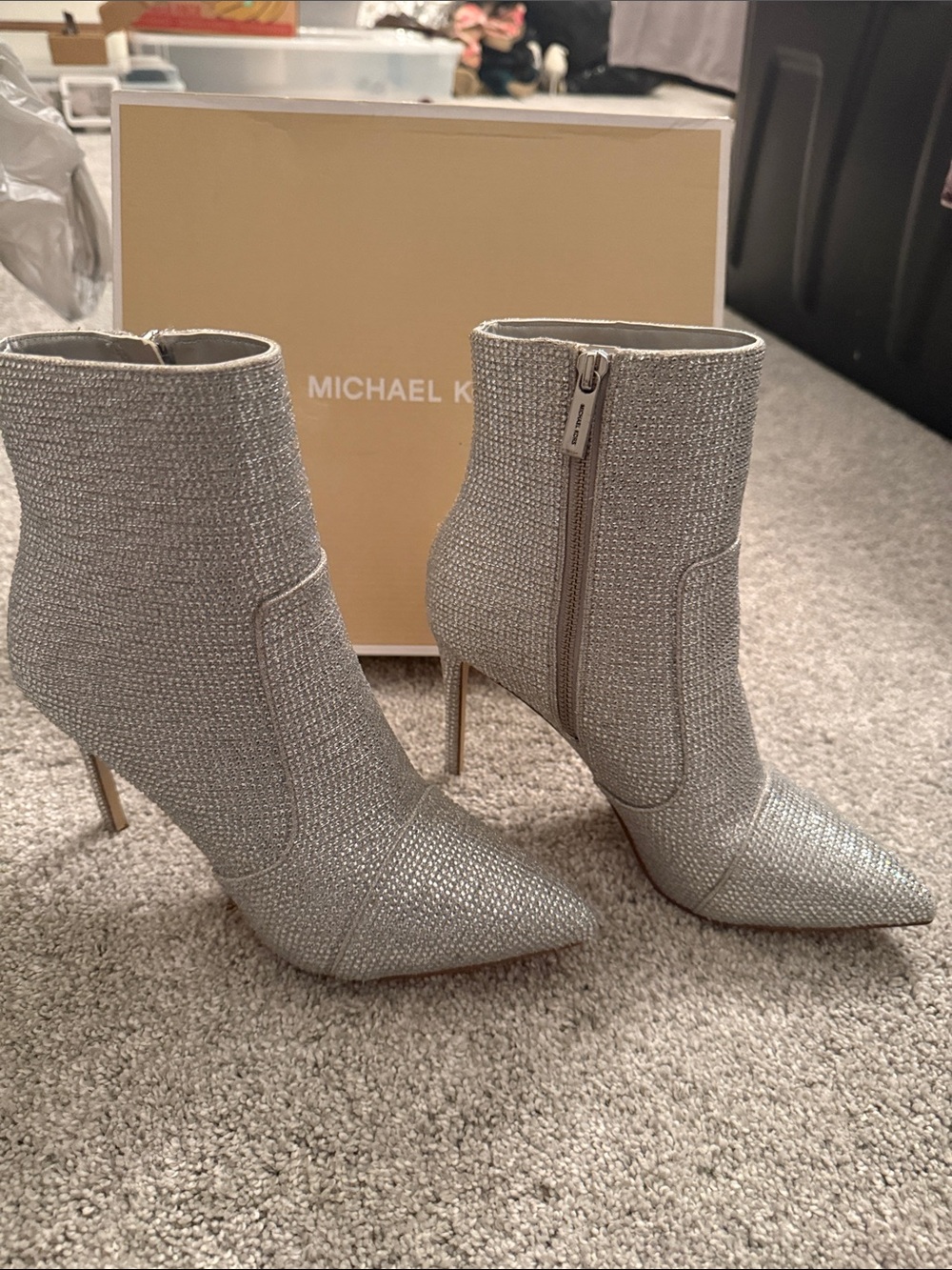 Michael Kors Silver Sparkle Pointed Ankle Booties